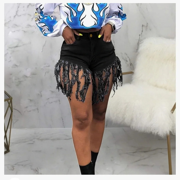 NEW Fringed Jean Shorts Women High Waist Washed Ripped Denim Shorts Butt-Lifting - Picture 4 of 9